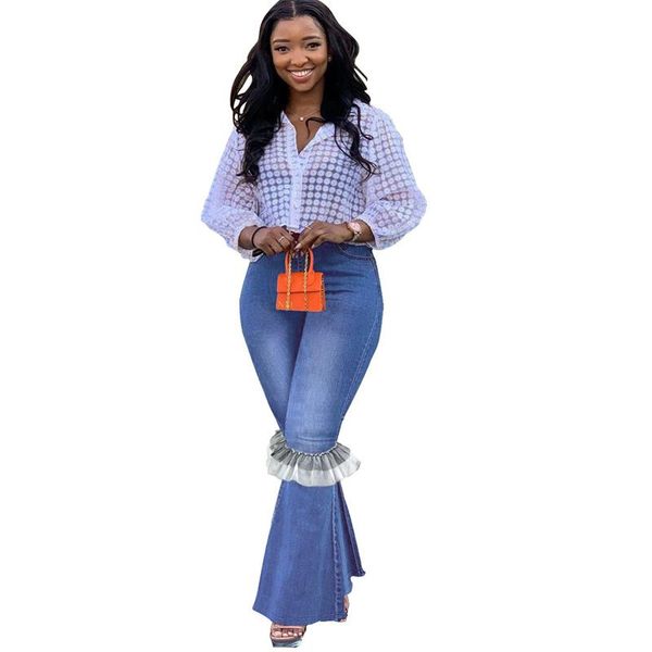 women's jeans fashion cool high waist skinny flared lace stitching bell bottom girls slim all-match trousers, Blue
women's jeans fashion cool high waist skinny flared lace stitching bell bottom girls slim all-match trousers, Blue
