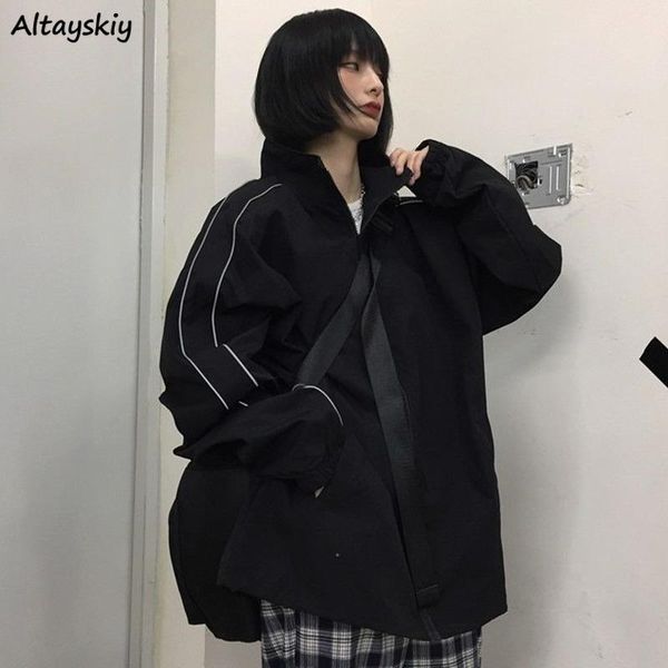 women's jackets basic women reflective strip cool streetwear hip-hop stand collar zipper dark-style loose coats all-match female, Black;brown
women's jackets basic women reflective strip cool streetwear hip-hop stand collar zipper dark-style loose coats all-match female, Black;brown