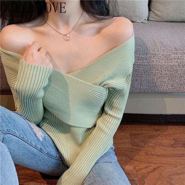 women's sweaters oceanlove 2021 spring solid women v neck korean elegant off shoulder pullovers casual ins short sueter mujer 13811, White;black
women's sweaters oceanlove 2021 spring solid women v neck korean elegant off shoulder pullovers casual ins short sueter mujer 13811, White;black