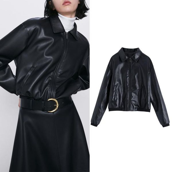 women's leather & faux 2021 autumn fashion handsome simple imitation jacket short long-sleeved zipper black coat
women's leather & faux 2021 autumn fashion handsome simple imitation jacket short long-sleeved zipper black coat