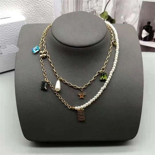 special offer designer jewelry letter pearl colored stone five pointed star two-layer necklace brass neck chain qpcb, Silver
special offer designer jewelry letter pearl colored stone five pointed star two-layer necklace brass neck chain qpcb, Silver