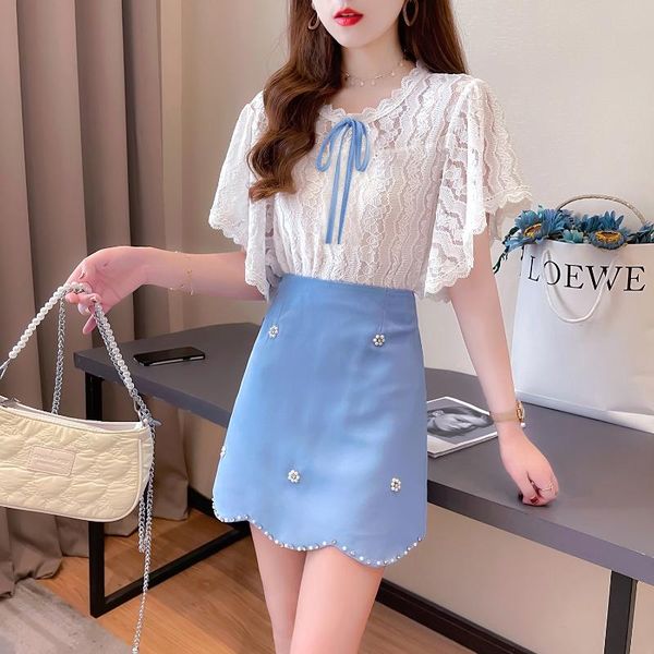 women's tracksuits 2021 summer french style gentle wind, salt and sweet design lace shirt, western beaded half skirt suit, Gray
women's tracksuits 2021 summer french style gentle wind, salt and sweet design lace shirt, western beaded half skirt suit, Gray