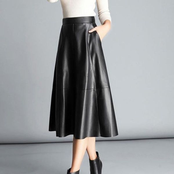 skirts 2021 autumn winter formal high waist women soft pu leather pleated office lady a-line knee-length soild midi skirt t224, Black
skirts 2021 autumn winter formal high waist women soft pu leather pleated office lady a-line knee-length soild midi skirt t224, Black