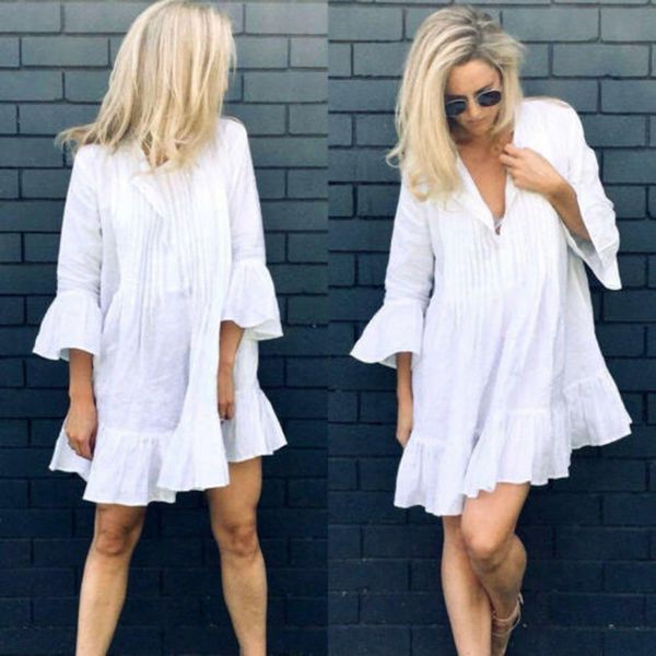 summer swimwear women dresses cover up beach wear loose v neck solid white blouse shirt boho shirts, Black;gray
summer swimwear women dresses cover up beach wear loose v neck solid white blouse shirt boho shirts, Black;gray