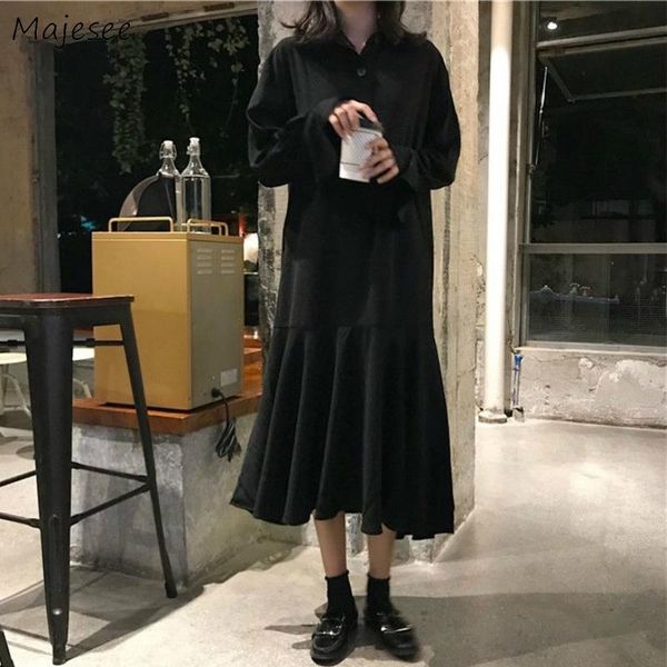 dress womens solid black ruffles loose casual mid-calf long single breasted turn-down collar vestidos 2021 autumn fashion retro dresses, Black;gray
dress womens solid black ruffles loose casual mid-calf long single breasted turn-down collar vestidos 2021 autumn fashion retro dresses, Black;gray