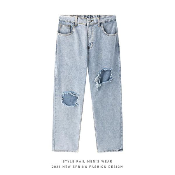 men's jeans japanese ripped hole for men 2021 fashion summer clothing teenage punk style denim pants hip hop straight leg streetwear, Blue
men's jeans japanese ripped hole for men 2021 fashion summer clothing teenage punk style denim pants hip hop straight leg streetwear, Blue