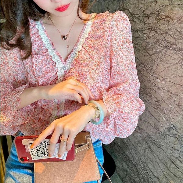 women's blouses & shirts small floral 2021 gentle lotus leaf lace v-neck thin chiffon shirt western style blouse women, White
women's blouses & shirts small floral 2021 gentle lotus leaf lace v-neck thin chiffon shirt western style blouse women, White
