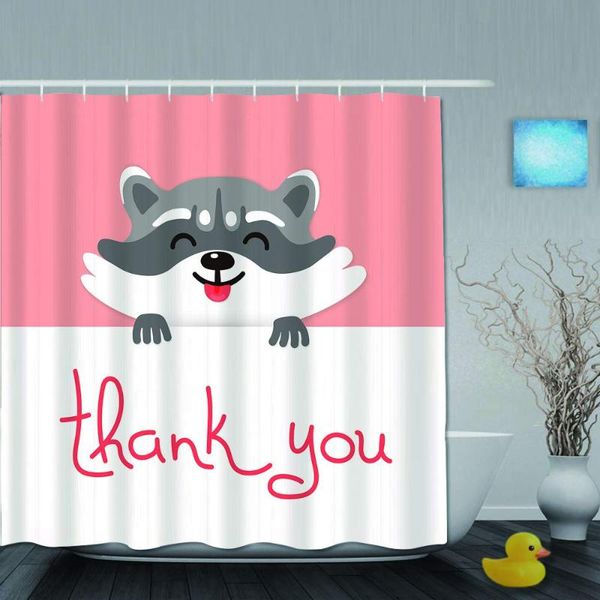 polyester fabric shower curtain set with 12 plastic hooks decorative bath curtains cute raccoon says thank you 72x72 inches
polyester fabric shower curtain set with 12 plastic hooks decorative bath curtains cute raccoon says thank you 72x72 inches
