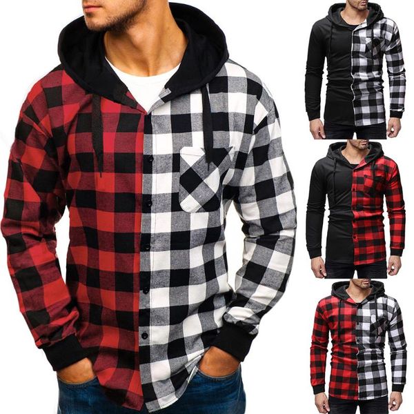 men's casual shirts fashion autumn and winter plaid hooded long-sleeved youth trend large size, White;black
men's casual shirts fashion autumn and winter plaid hooded long-sleeved youth trend large size, White;black