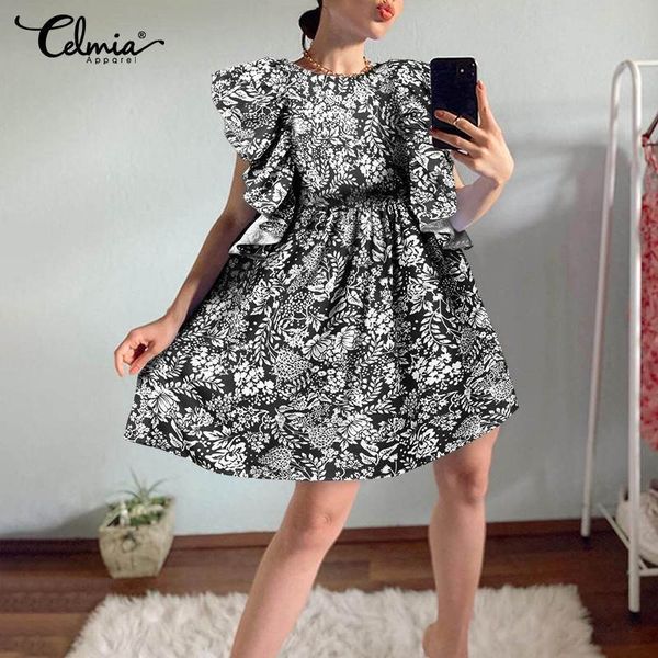 dresses celmia women vintage floral printed mini 2021 summer sleeveless ruffles a-line dress casual high waist o-neck vestidos 5xl, Black;gray
dresses celmia women vintage floral printed mini 2021 summer sleeveless ruffles a-line dress casual high waist o-neck vestidos 5xl, Black;gray