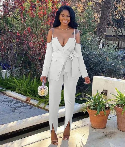 women's two piece pants 2021 arrival fashion design 2 pcs women set solid slash neck belt blazer and long pant office lady outfits, White
women's two piece pants 2021 arrival fashion design 2 pcs women set solid slash neck belt blazer and long pant office lady outfits, White