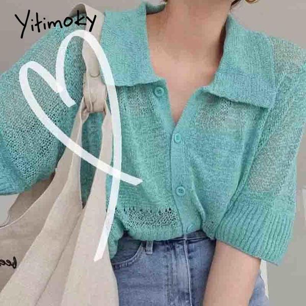 women's knits & tees yitimoky short sleeve knittedt women turn-down collar hollow out 2021 summer korean wear single breasted elegant, White
women's knits & tees yitimoky short sleeve knittedt women turn-down collar hollow out 2021 summer korean wear single breasted elegant, White