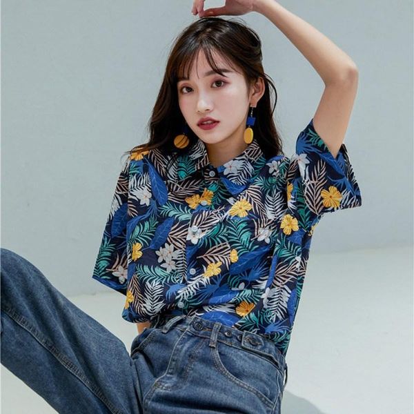 women's blouses & shirts women ladies print shirt hawaiian styles blouse loose casual turn-down collar summer, White
women's blouses & shirts women ladies print shirt hawaiian styles blouse loose casual turn-down collar summer, White