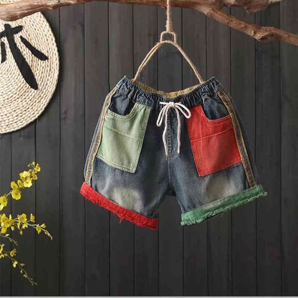 jean summer arts style women elastic waist loose cotton denim two-tone pocket patchwork vintage female shorts jeans s831 6qz8, Blue
jean summer arts style women elastic waist loose cotton denim two-tone pocket patchwork vintage female shorts jeans s831 6qz8, Blue