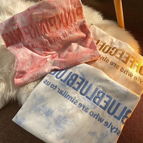 women's t-shirt pure cotton tie-dyed short-sleeved with embroidered letters loose shirt harajuku style daily casual, White
women's t-shirt pure cotton tie-dyed short-sleeved with embroidered letters loose shirt harajuku style daily casual, White