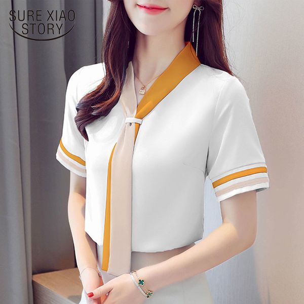 tie solid short sleeve chiffon blouse koran women and summer elegant clothes blusas mujer de moda 9565 210508, White
tie solid short sleeve chiffon blouse koran women and summer elegant clothes blusas mujer de moda 9565 210508, White