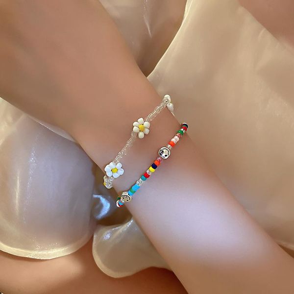 link, chain 2021 korean cute face sunflower daisy colorful transparent crystal elastic beaded bracelet for women girls aesthetic jewelry, Black
link, chain 2021 korean cute face sunflower daisy colorful transparent crystal elastic beaded bracelet for women girls aesthetic jewelry, Black