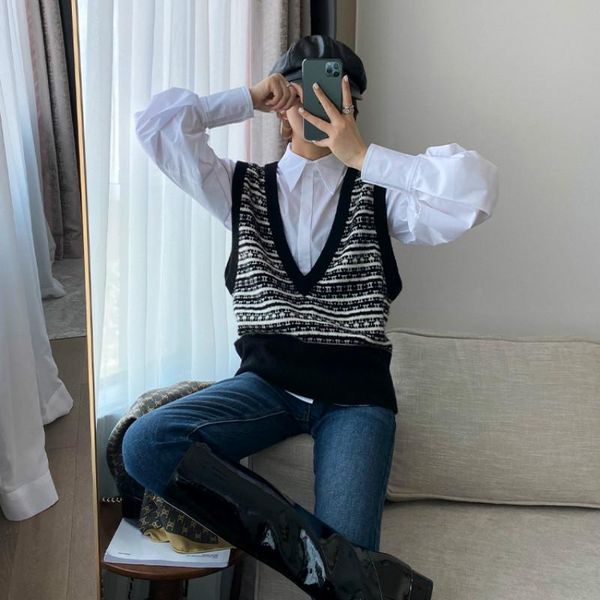 women's vests v neck wool sweater vest vintage soft sleeveless casual autumn pullover kamizelka damska women clothes de50mj, Black;white
women's vests v neck wool sweater vest vintage soft sleeveless casual autumn pullover kamizelka damska women clothes de50mj, Black;white