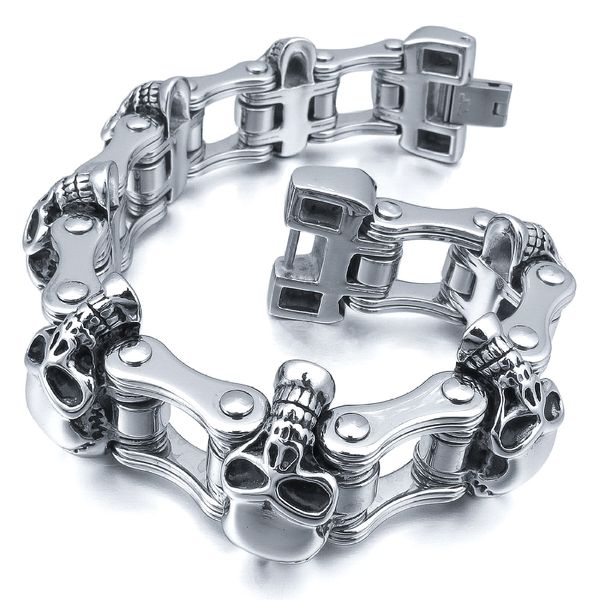heavy large men's stainless steel bicycle chain skull bracelet biker polished punk rock link wristband 22mm wide with velvet bag, Black
heavy large men's stainless steel bicycle chain skull bracelet biker polished punk rock link wristband 22mm wide with velvet bag, Black