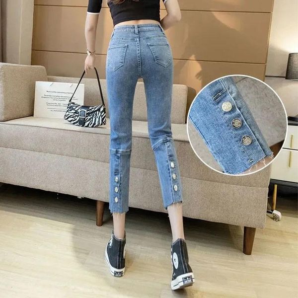 women's jeans spring and autumn high waist retro cropped pants denim stretch straight fashion 2021, Blue
women's jeans spring and autumn high waist retro cropped pants denim stretch straight fashion 2021, Blue
