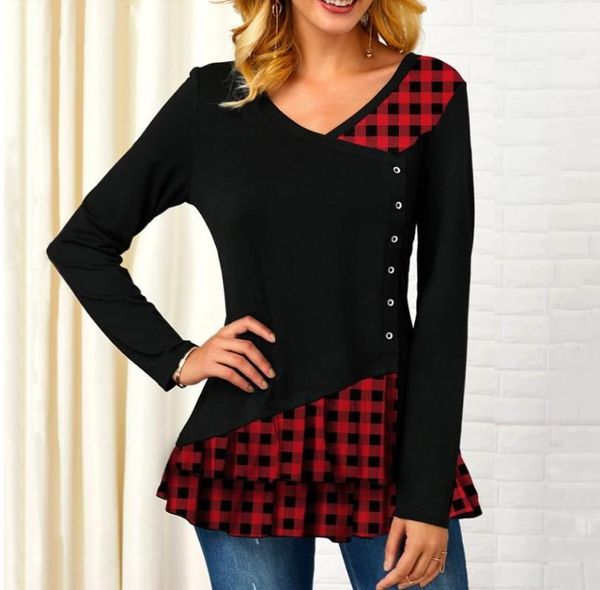 autumn winter blouse v-neck simple female long sleeve irregular patchwork plaid print tee shirt women women's blouses & shirts, White
autumn winter blouse v-neck simple female long sleeve irregular patchwork plaid print tee shirt women women's blouses & shirts, White