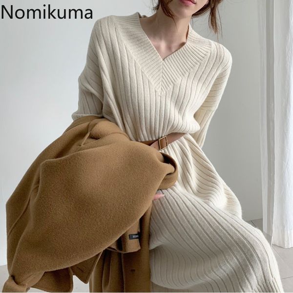 nomikuma autumn winter elegant knitted v-neck dresses korean belt slim waist sweater dress women long sleeve vestidos 6c543 210427, Black;gray
nomikuma autumn winter elegant knitted v-neck dresses korean belt slim waist sweater dress women long sleeve vestidos 6c543 210427, Black;gray