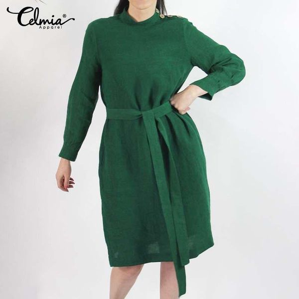 casual dresses celmia elegant long sleeve cotton women 2021 autumn turtle neck buttons vestidos sashes knee-length shirt dress robe, Black;gray
casual dresses celmia elegant long sleeve cotton women 2021 autumn turtle neck buttons vestidos sashes knee-length shirt dress robe, Black;gray