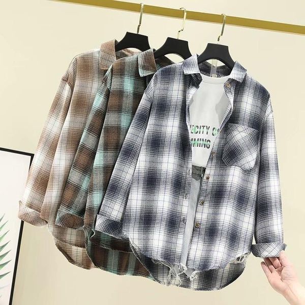 women's blouses & shirts plaid shirt long sleeve button up korean style women blouse fashion linen spring 2021 clothing check, White
women's blouses & shirts plaid shirt long sleeve button up korean style women blouse fashion linen spring 2021 clothing check, White