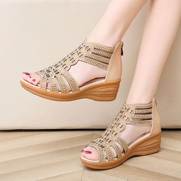 woman's cyrstal comfortable pumps fashion wedges rome bling hollow out shoes zip footwear, Black
woman's cyrstal comfortable pumps fashion wedges rome bling hollow out shoes zip footwear, Black
