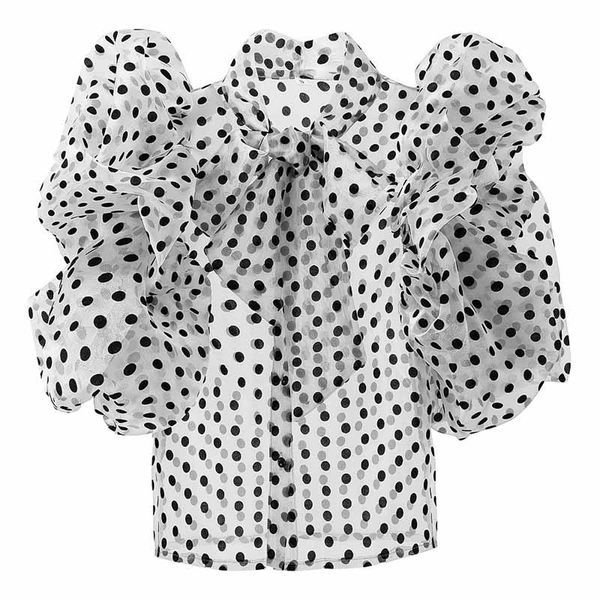 women's blouses & shirts fashion clothing loose dot lace up bowknot shirt women stand collar short sleeve casual chiffon blouse female, White 
women's blouses & shirts fashion clothing loose dot lace up bowknot shirt women stand collar short sleeve casual chiffon blouse female, White