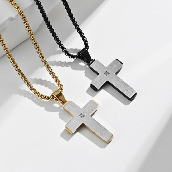 pendant necklaces european and american titanium steel gold-plated retro brushed cross men's necklace, Silver
pendant necklaces european and american titanium steel gold-plated retro brushed cross men's necklace, Silver