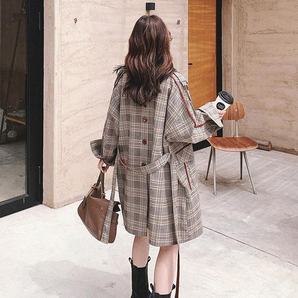 women's trench coats vintage plaid plus sashes women british style autumn back button decoration double breasted long sleeve windbreake, Tan;black
women's trench coats vintage plaid plus sashes women british style autumn back button decoration double breasted long sleeve windbreake, Tan;black