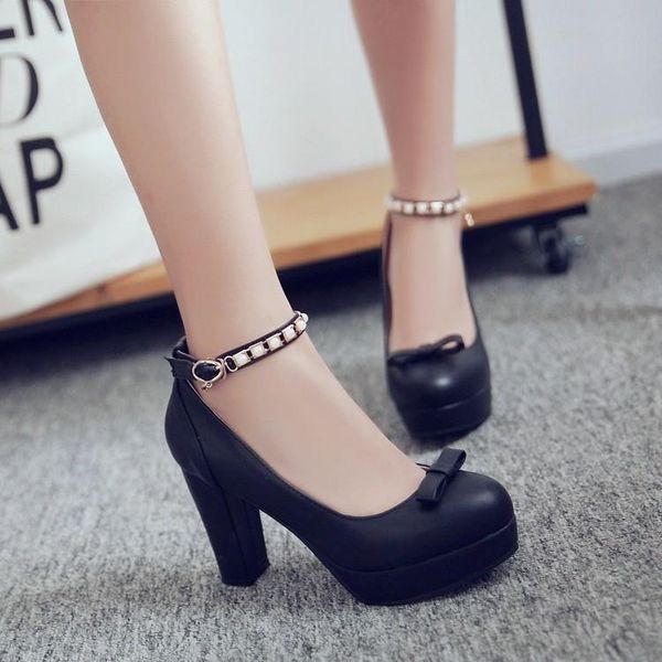 women pumps round toe thick high heels ladies work casual shoes korea style sweet bow tie belt beading dress woman, Black
women pumps round toe thick high heels ladies work casual shoes korea style sweet bow tie belt beading dress woman, Black