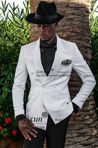 men's suits & blazers formal white for wedding double breasted groom wear party tuxedos 2 pieces male blazer costume homme (jacket+pant, White;black 
men's suits & blazers formal white for wedding double breasted groom wear party tuxedos 2 pieces male blazer costume homme (jacket+pant, White;black