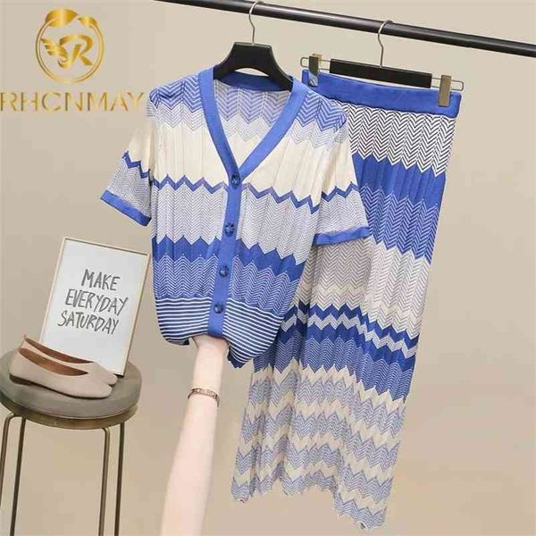 summer fashion 2 piece knit set women short sleeve elegant temperament v-neck + elastic waist stripe skirts 210520, White
summer fashion 2 piece knit set women short sleeve elegant temperament v-neck + elastic waist stripe skirts 210520, White