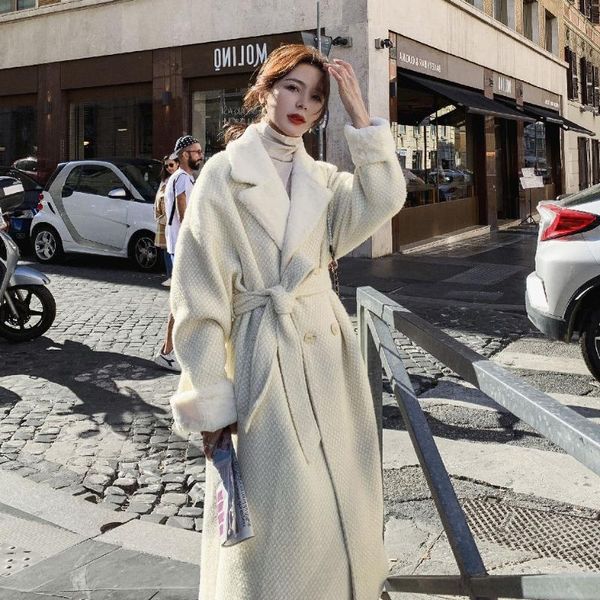 women's wool & blends film hepburn wind fur collar long splicing cloth coat whom over-the-knee super-long ankle han edition loose, Black
women's wool & blends film hepburn wind fur collar long splicing cloth coat whom over-the-knee super-long ankle han edition loose, Black