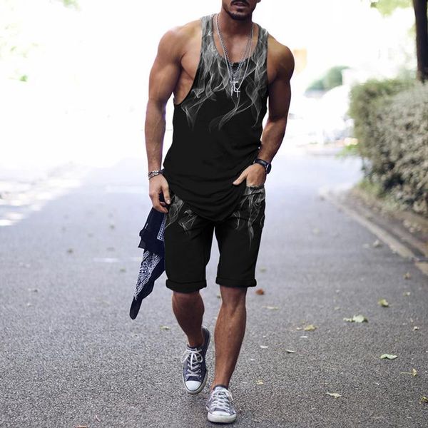 jogging clothing summer men's vest shorts harajuku 3d flame male camisole pocket drawstring pants youthful vitality suit, Black;red
jogging clothing summer men's vest shorts harajuku 3d flame male camisole pocket drawstring pants youthful vitality suit, Black;red