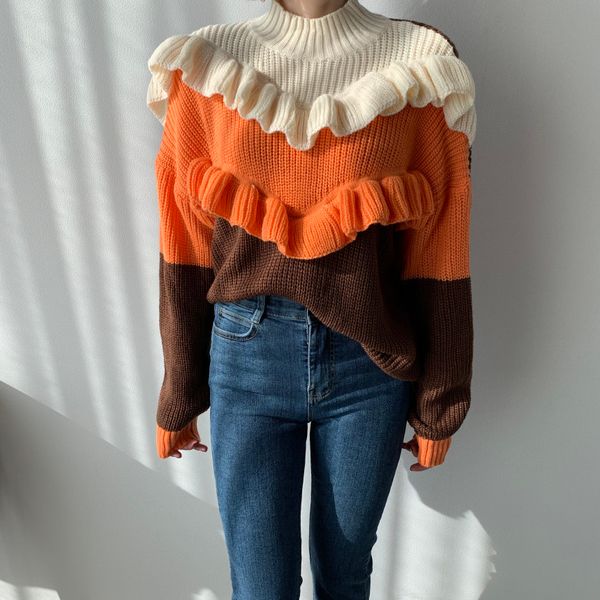 autumn vintage ruffles turtleneck knitted sweater women long sleeve pullovers chic sweet loose 210514, White;black
autumn vintage ruffles turtleneck knitted sweater women long sleeve pullovers chic sweet loose 210514, White;black