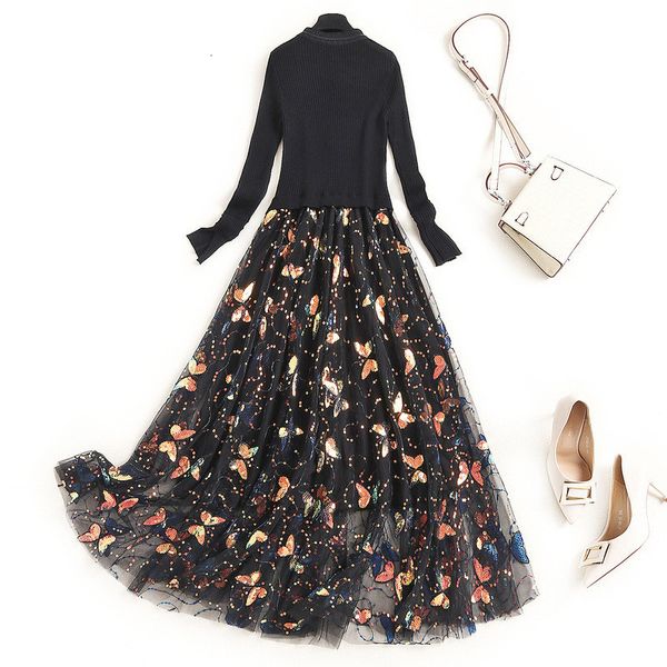 two piece dress spring elegant designers bow collar full sleeve butterfly embroidered mesh threads nightgown casual party 9y03, White
two piece dress spring elegant designers bow collar full sleeve butterfly embroidered mesh threads nightgown casual party 9y03, White