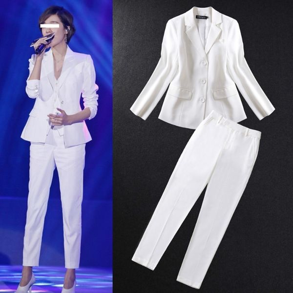 women's white blazer temperament slim double pocket small suit suit and pants office work set 210527
women's white blazer temperament slim double pocket small suit suit and pants office work set 210527