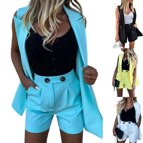women's tracksuits women suit set solid color wide leg spring summer lapel buttons vest pockets shorts for office, Gray
women's tracksuits women suit set solid color wide leg spring summer lapel buttons vest pockets shorts for office, Gray
