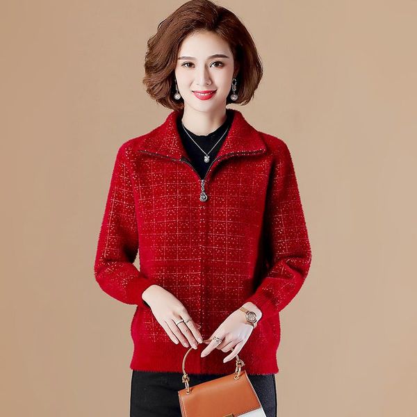 women's jackets fall winter short coat middle-aged mink fleece jacket loose oversize zipper cardigan ladies plaid knit outwear, Black;brown
women's jackets fall winter short coat middle-aged mink fleece jacket loose oversize zipper cardigan ladies plaid knit outwear, Black;brown