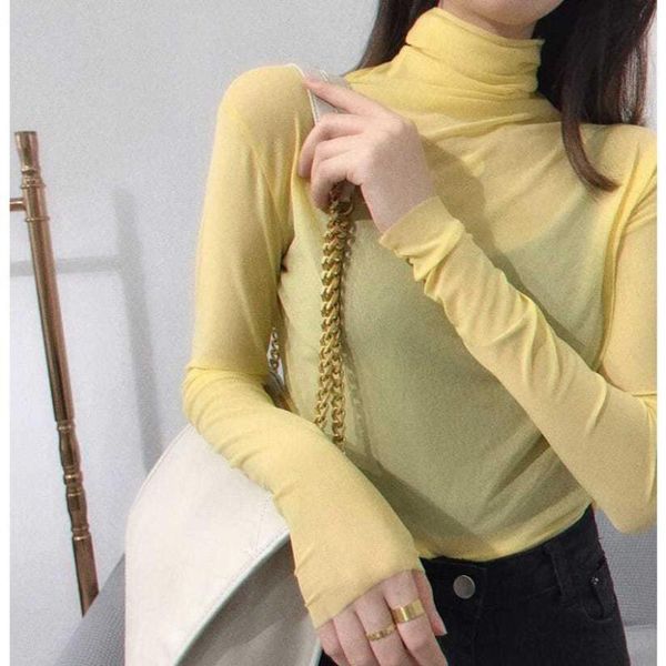 women's t-shirt high collar, long sleeve, mesh and underlay for elegant style in spring summer, White
women's t-shirt high collar, long sleeve, mesh and underlay for elegant style in spring summer, White