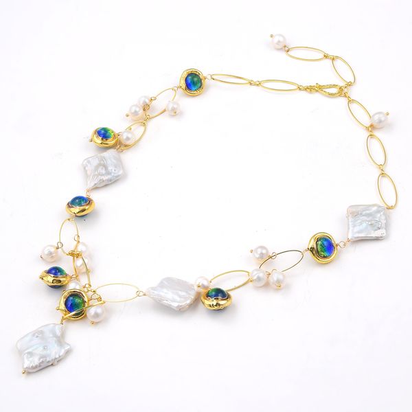 guaiguai jewelry natural freshwater cultured white keshi pearl blue murano glass necklace 21" handmade for women, Silver
guaiguai jewelry natural freshwater cultured white keshi pearl blue murano glass necklace 21" handmade for women, Silver