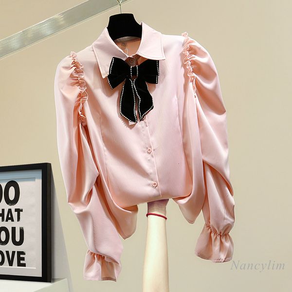 blouses diamond bow long solid color shirt women spring korean style loose ruffled flare sleeve casual ladies blouse top, White
blouses diamond bow long solid color shirt women spring korean style loose ruffled flare sleeve casual ladies blouse top, White