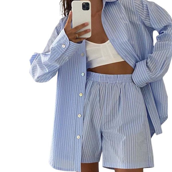 women's tracksuits hirigin summer 2 pieces suit set female striped/ plaid turn-down collar long sleeve shirt and short pants, Gray
women's tracksuits hirigin summer 2 pieces suit set female striped/ plaid turn-down collar long sleeve shirt and short pants, Gray