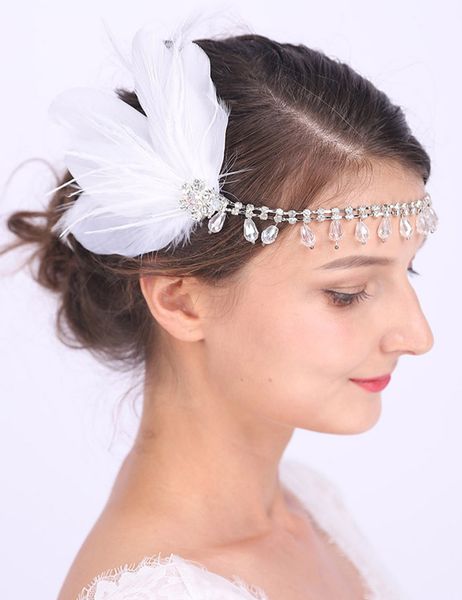 Silver Chain White Feather Headband Wedding Accessories Pure Quietly Elegant shiny Crystal Rhinestones Headwear for women
Silver Chain White Feather Headband Wedding Accessories Pure Quietly Elegant shiny Crystal Rhinestones Headwear for women