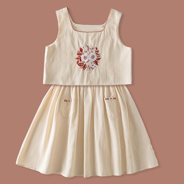 girl's dresses summer suit girls clothes set skirt 2pcs embroidery pattern children's cothing baby girl 85j3, Red;yellow