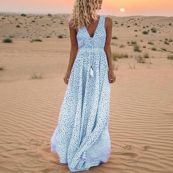 elegant polka dot women midi summer sleeveless dress v-neck a-line party long ladies dresses female print beach vestidos casual, Black;gray
elegant polka dot women midi summer sleeveless dress v-neck a-line party long ladies dresses female print beach vestidos casual, Black;gray