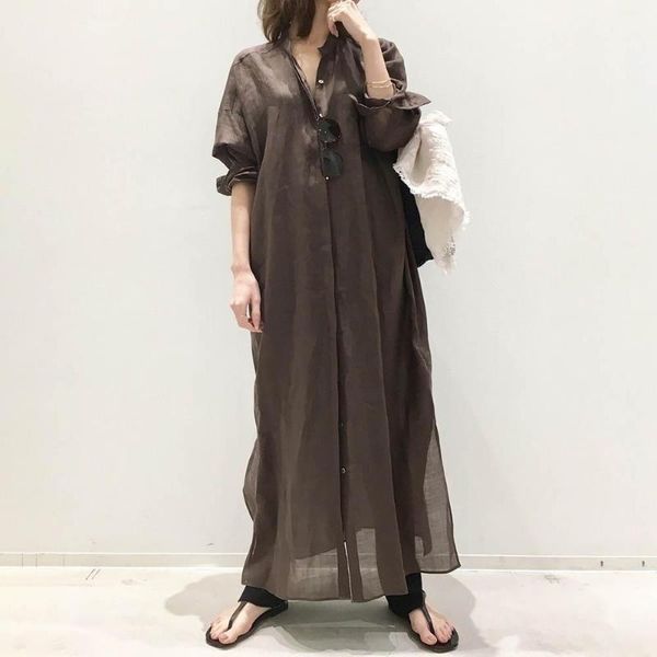 casual dresses superaen thin women's 2021 summer long solid simple retro loose shirt-style dress, Black;gray
casual dresses superaen thin women's 2021 summer long solid simple retro loose shirt-style dress, Black;gray